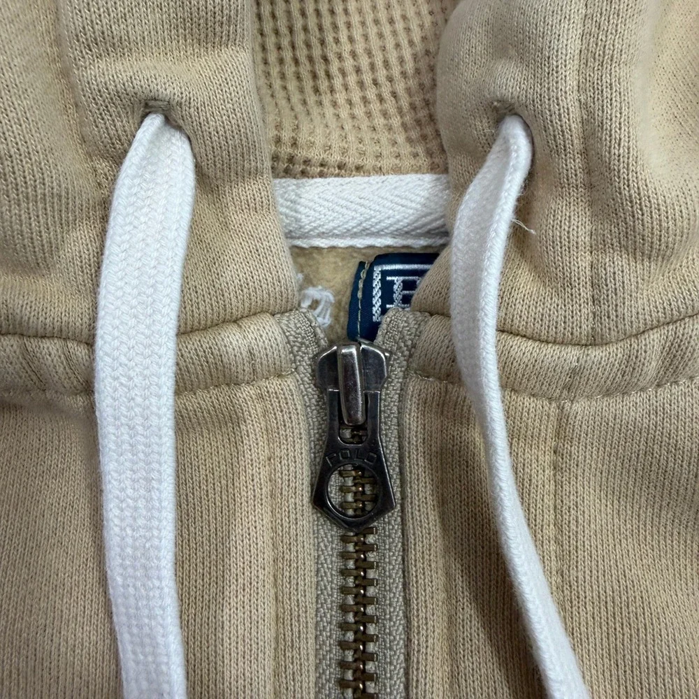 Polo Ralph Lauren Hoodie Small Beige Full Zip Pony Logo Waffle Lined Sweatshirt